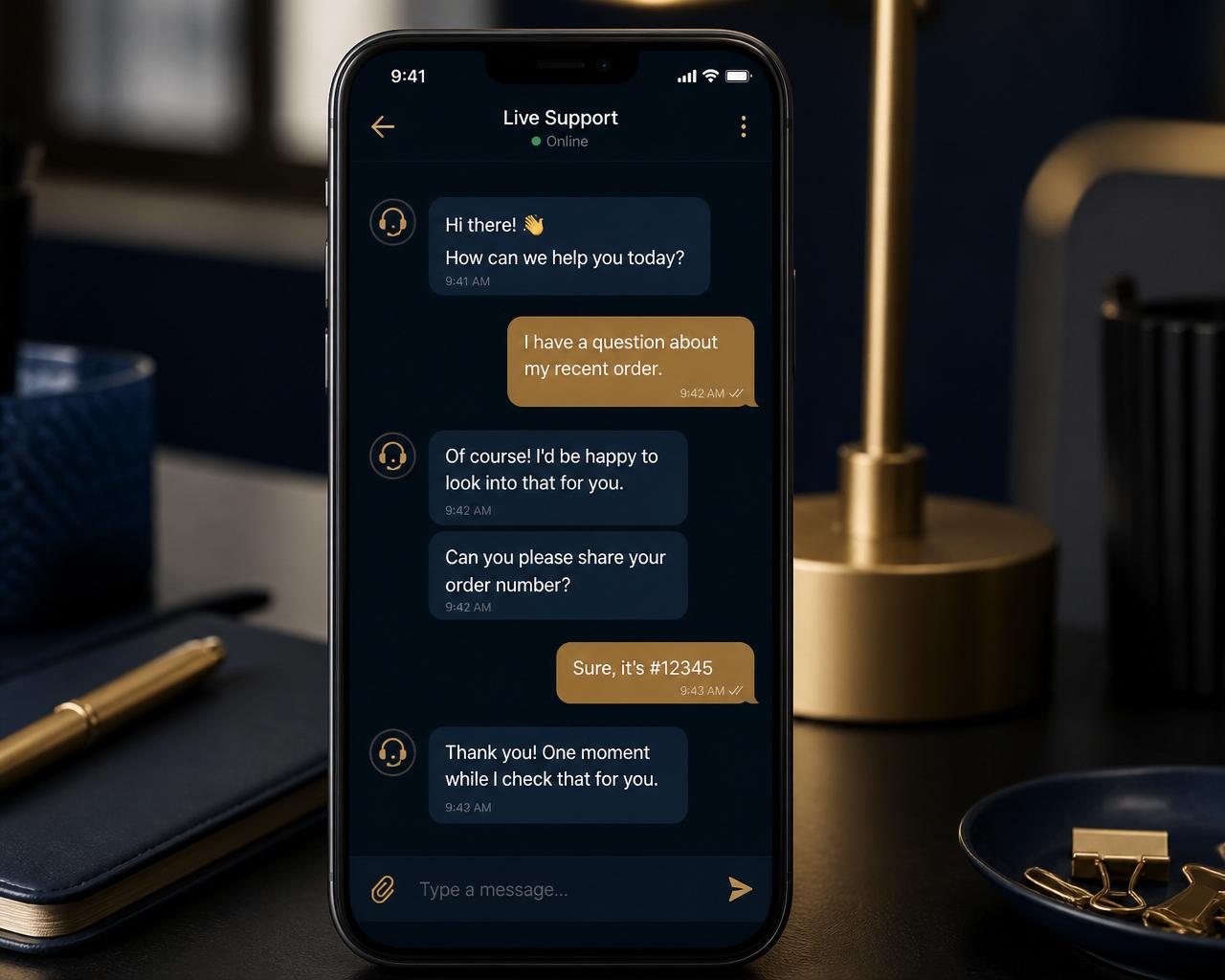 Smartphone showing a live support chat conversation