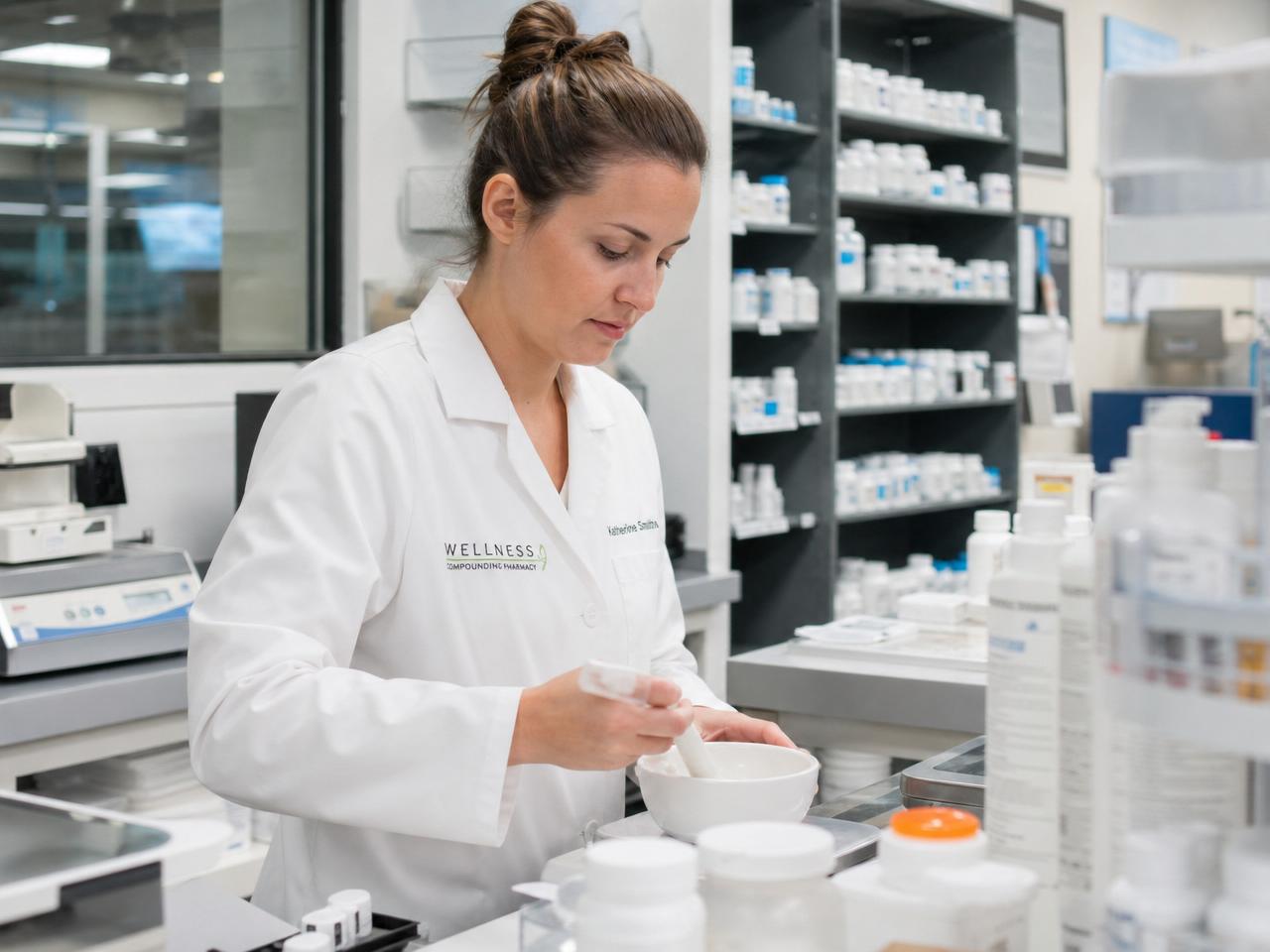 Licensed pharmacist preparing a prescription